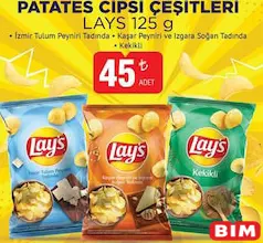 LAYS PATATES CİPSİ ÇEŞİTLERİ 125 G fiyat ve kampanya bilgisi